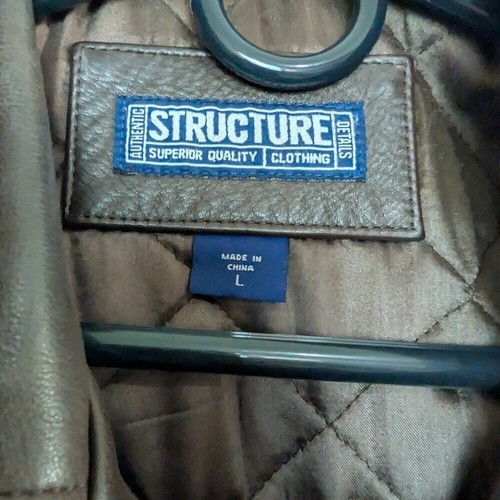 Structure Brown Leather Jacket Mens XL Button Front Coat Quilted Lining Classic - Picture 3 of 7
