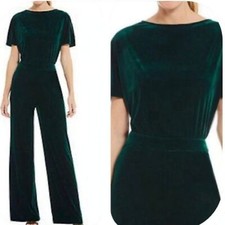 NWT CREMIEUX EMERALD GREEN VELVET WIDE-LEG JUMPSUIT SZ 0 SHORT SLEEVE HOLIDAY