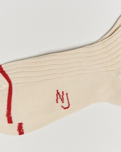 New Pair of Nudie Jeans Co. Retro Mens Tennis Socks Off White/Red & Blue Stripes - Picture 6 of 6