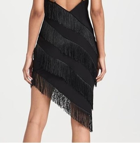 Amanda Uprichard Womens Belladonna Fringe V Neck Mini Shift Dress Black Large - Picture 3 of 5