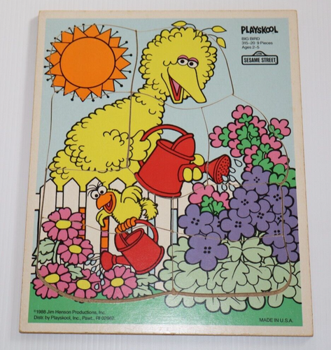 VINTAGE Playskool 1988 Big Bird Gardening Sesame Street 9 PC Wooden Puzzle USA - Picture 2 of 5