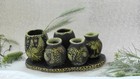Vintage Small Set Vases Primitive Decor Handmade Ceramic Home Unique Collectible