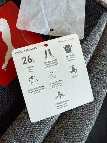 New - Puma - Buzz Backpack - Heather Grey Gray - Unisex - 26 Litre - Picture 8 of 11