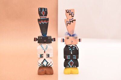 Lot 2 ATQ INDIANER Hopi Indianer Kachina Puppen alt 7 Zoll Vintage