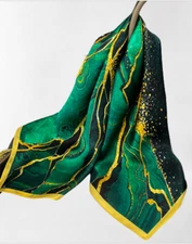 100% Silk 26" square Scarf Women neckerchief Wrap green yellow WS226