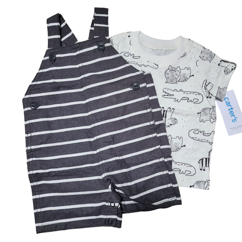 Carter's Baby Boy 2 Piece Zoo Animals Shortalls Outfit Set~ Sizes 6M To 24M - Bild 1 von 8