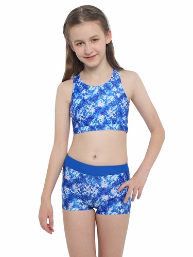 Kids Girls Swimsuit Crisscross Back Bikini Crop Top Tankini Set Bathing Suit - Picture 4 of 144