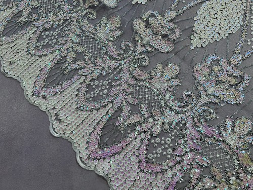 White Pink Silver Iridescent Sequin Embroidered Lace fabric 50” Width 1 Yard - Picture 8 of 8