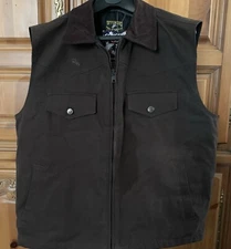 Wyoming Traders XL Cody Conceal Carry Zip Up Brown Canvas Ranch Wear Cowboy Vest