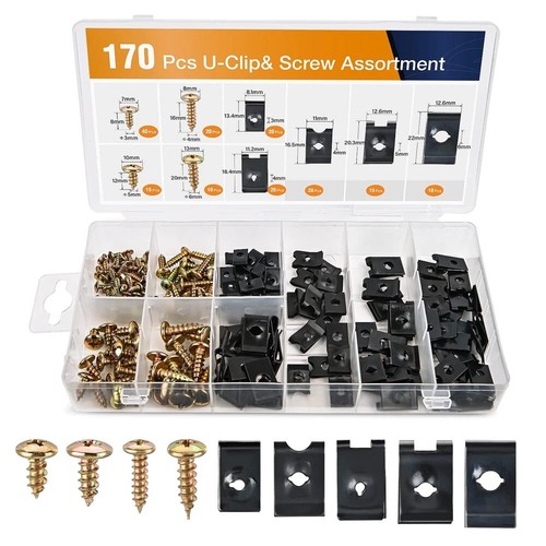170Pcs Car U-Clip and Screw Assortment Kit 9 Different Sizes Automotive U Nut an - Picture 11 of 12