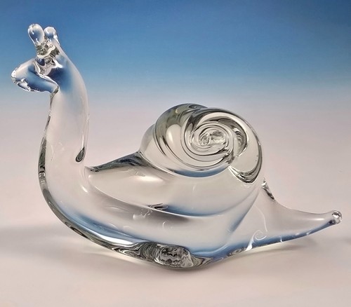 Signierte Roberto Moretti Kristall Schnecke Figur Murano Stil Pilger Glas 50er Jahre - Bild 2 von 7