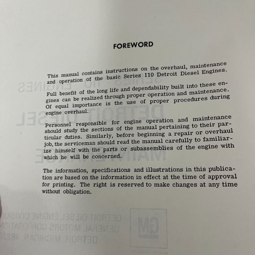 Detroit Diesel Series 110 Engines Maintenance Manual 6SE191 Rev 6-70 - Picture 6 of 7