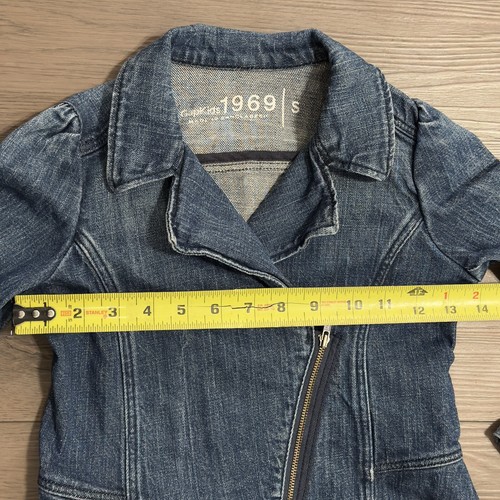Gap Kids Moto Jacket Girl’s Small Blue Denim Jean Full Zip Long Sleeves - Picture 7 of 18