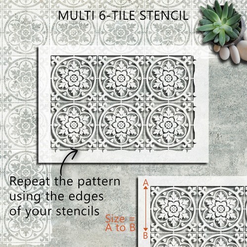 Faux Tile Stencils - Paint Tile Effect on Floors Wall Garden Patio -Stratford - Picture 3 of 6