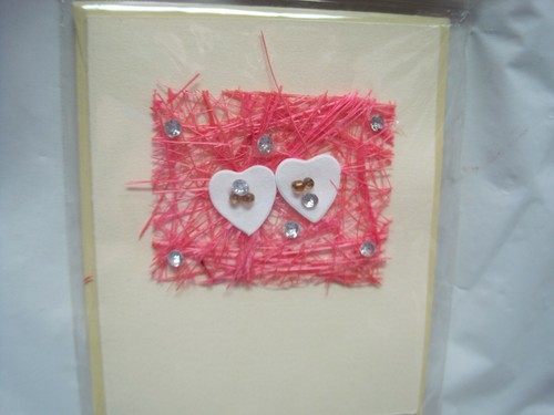 Handmade Paper Note Cards with Envelopes~Pink Flowers and Hearts~New~LBDDL - Picture 2 of 5