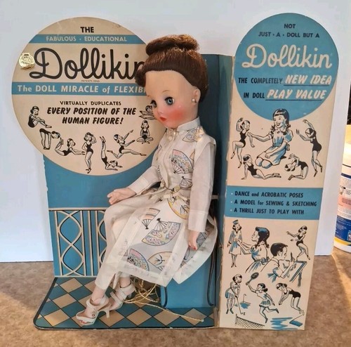 50er Jahre UNEEDA DOLLIKIN PUPPE ALLES ORIGINAL, frühe Version mit Schlafaugen