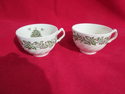 Pair Vintage Johnson Brothers Merry Christmas Tea Cups