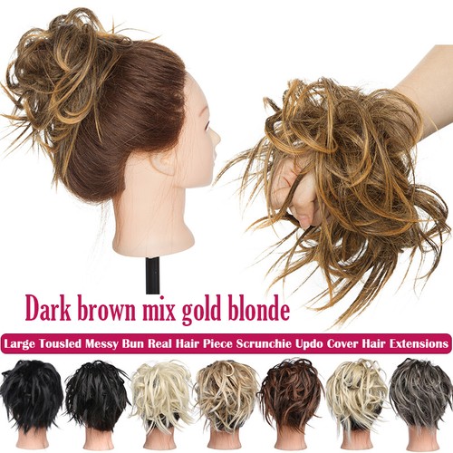 REAL Messy Bun Scrunchie Hair Extensions Wavy THICK Ponytail as Human Hair Piece - Picture 14 of 31