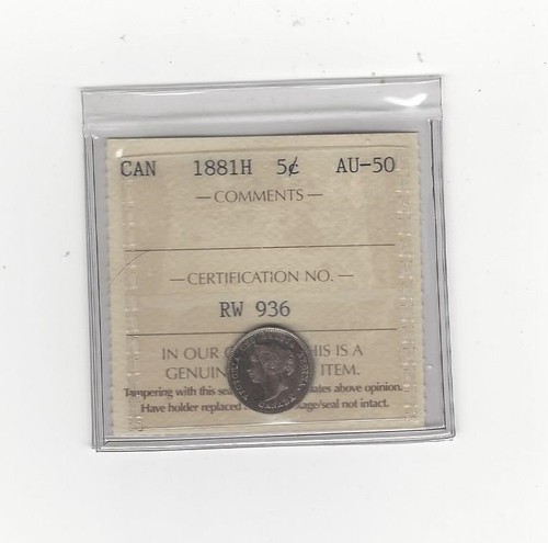 1881H ICCS Graded Canadian,  ¢5 Cent, **AU-50**#RW 936 - Picture 2 of 8