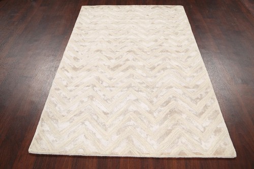 Tapis De Cuisine Chevron En Laine/Silk Indien Tissé À La Main Zigzag 4x6 - Picture 8 of 10