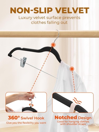 Velvet Skirt Hangers 36 Pack Black Velvet Hangers with Adjustable Clips Space... - Picture 7 of 9