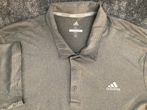 Neu mit Etikett Adidas Polo, Herren Gr. XL grau meliert, Polyester, spitzer Kragen.