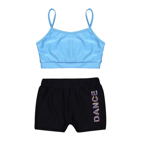 Girl Dance Outfit Two-Pieces Crop Top+Shorts Leotard Sport Gymnastics Dancewear - Picture 21 of 87