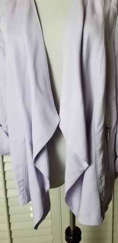 Chico's Lavender Jacket Size 2P (US 12) Open Front Roll Tab Sleeve Zip Pockets💕 - Picture 5 of 15