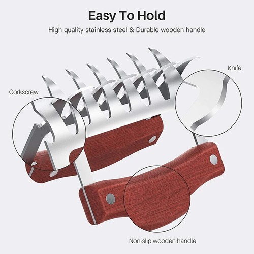 Stainless Steel BBQ Meat Shredder Claws with Wooden Handle Turkey Chicken Claws - Picture 4 of 16