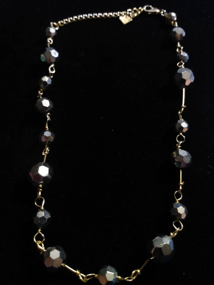 Impresionante Collar H12 Firmado Cookie Lee Tono Dorado Cristal Negro Cuentas  Foto 2 de 3