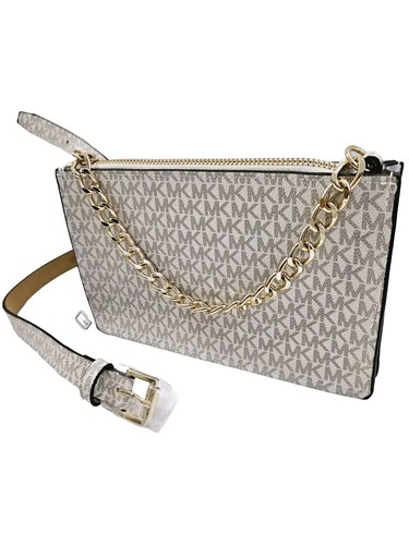 Michael Kors Signature Belt Bag Chain Strap Convertible Vanilla Medium Size NWT - Picture 5 of 14