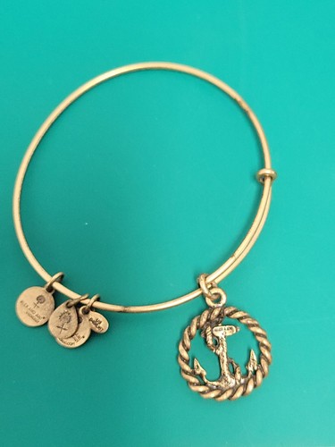 Alex and Ani Signed Anchor Gold Tone Expandable Bangle Bracelet Cruise Nautical - Picture 8 of 10