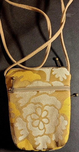 Maruca Crossbody Bag Tapestry Yellow Floral Handmade Boulder, CO 6"x 5" 3 Zipper - Picture 2 of 4