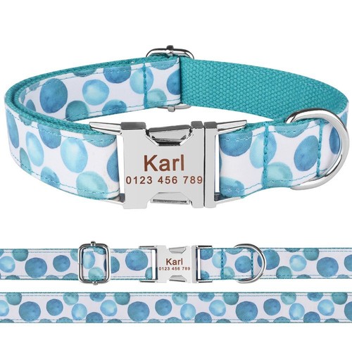 Collare cane blu personalizzato inciso nome animale domestico resistente nylon fibbia metallo - Foto 15 di 15