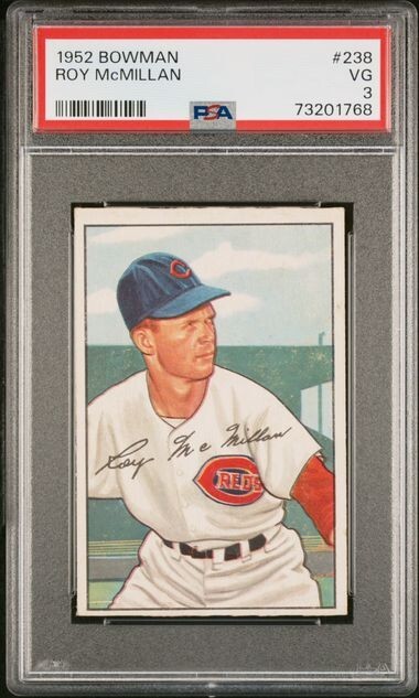 1952 Bowman ROY MCMILLAN Reds RC Rookie Baseball Card # 238 Graded PSA 3 Nice