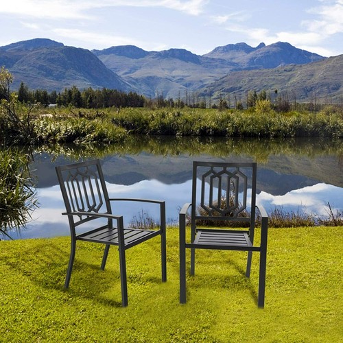 Outdoor Patio Dining Arm Chairs Set of 4 Stackable Chair for Patio Garden - Picture 3 of 9