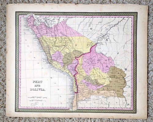Peru and Bolivia Map 1849 Vintage ORIGINAL Antique Mitchell Atlas 14" x 17.5"