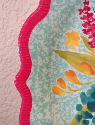New! Pioneer Woman Sunny Days Coral Melamine Dinner Plate 10.7" Scalloped Edges - Picture 5 of 7