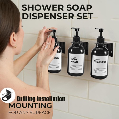 500ml Soap Dispenser With Labels Liquid Lotion Bottle Holder Wall Mounted Hook - Picture 14 of 39