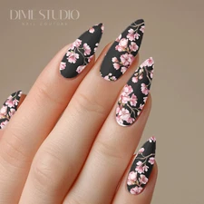 Pink & Black Japanese Cherry Blossom Nail Decals Waterslide Nail Wraps