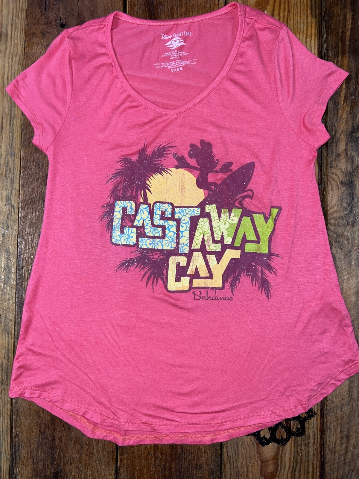 (S) Disney's CASTAWAY CAY Bahamas Disney Cruise Line Ladies Tee Shirt Flowey NEW