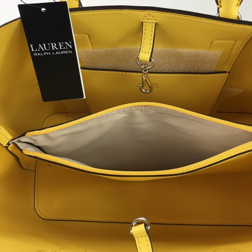 Lauren Ralph Lauren Resort 21 Leather Yellow Tote bag Crossbody Pockets New - Picture 6 of 13