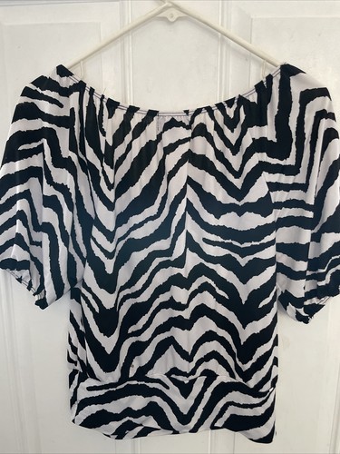 Womens Hot Tempered Large Zebra Sheer Shirt Blouse Top Black White F1 - Picture 4 of 5