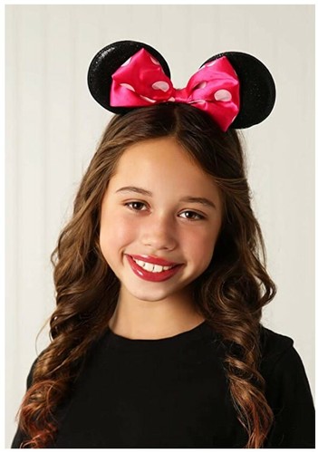 NEW! Minnie Mouse Ears Headband Pink Bow White Glittered Polka Dots Disney Jr. - Picture 2 of 2