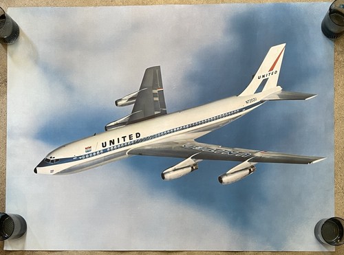 VINTAGE UNITED AIRLINES BOEING 720 Travel poster 1960s 30x40 - Picture 6 of 6