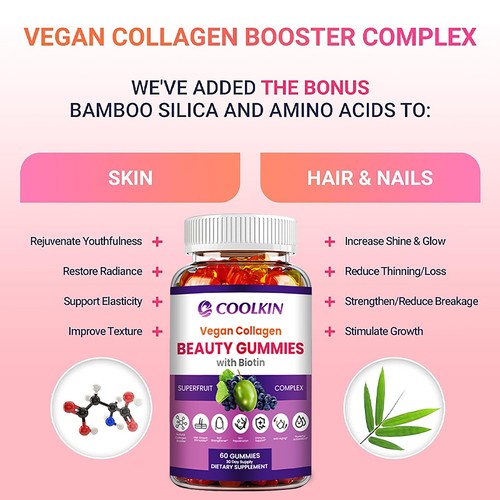 Vegan Collagen Beauty Gummies - Biotin, Resveratrol, Skin, for Hair,Nails Health - Picture 4 of 8