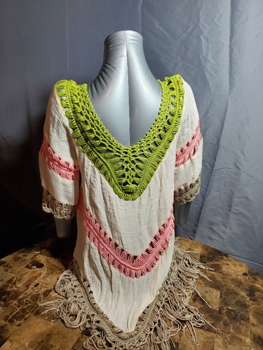 Beach Cover Up Womens Medium Boho Macramé Crochet Bohemian Hippie Fringe - Picture 3 of 7