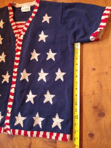 Quacker Factory Patriotic Stars Stripes Button Front Sweater Cardigan - Picture 8 of 13
