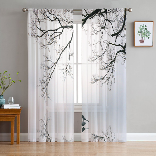 Chinesischer Stil Tuschemalerei Blumen Landschaft durchsichtig Vorhänge Zimmer Voile Tüll - Bild 13 von 37