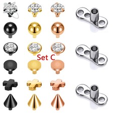 15-24 Pcs/Lot Stainless Steel Micro Dermal Anchor CZ Skin Piercing Body Jewelry